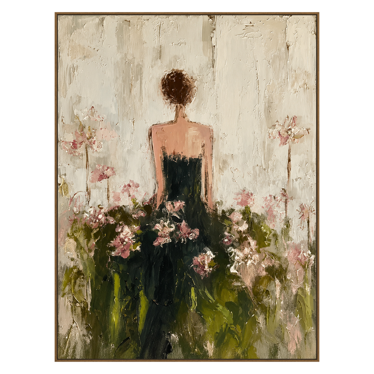Blossom Reverie artwork in a natural wood frame on a transparent background.