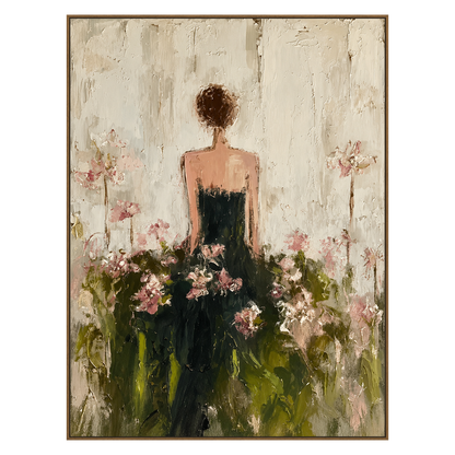 Blossom Reverie artwork in a natural wood frame on a transparent background.