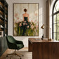 Blossom Reverie artwork displayed above a wooden desk in a home office.