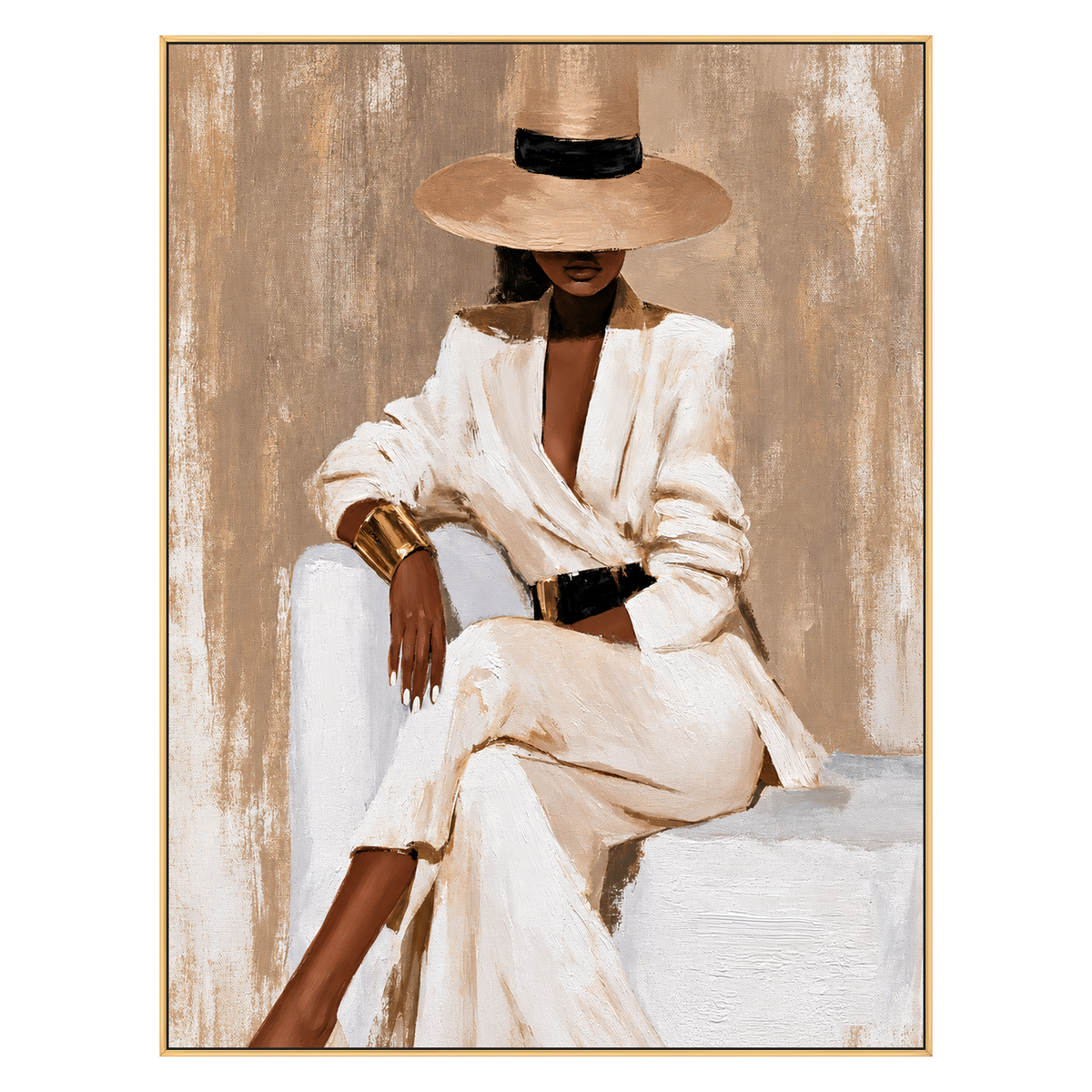 Ivory Composure artwork in a gold frame on a transparent background.