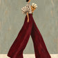 Garnet Stride full artwork. A slender figure strides across a muted sage backdrop in flowing garnet trousers and a striped blouse with sculptural sleeves.