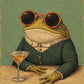 Dapper Frog full artwork. A smartly dressed frog in round amber sunglasses sits beside a golden cocktail.