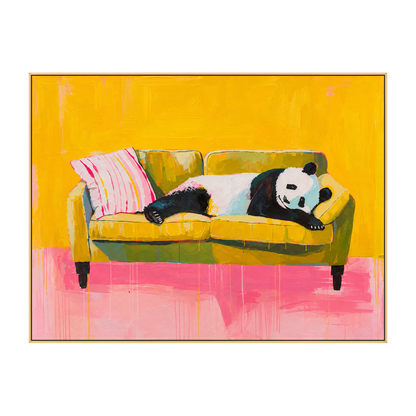 Panda Pause artwork in a gold frame on a transparent background.