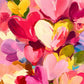 Heart Confetti full artwork. Overlapping hearts burst across the canvas in hot pink, crimson, lemon yellow, and soft lavender.