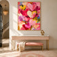 Heart Confetti artwork displayed above a fluted console and pink bench.
