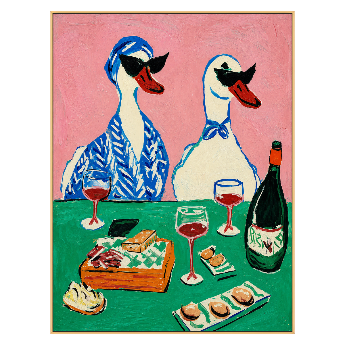Duck Aperitif artwork in a gold frame on a transparent background.