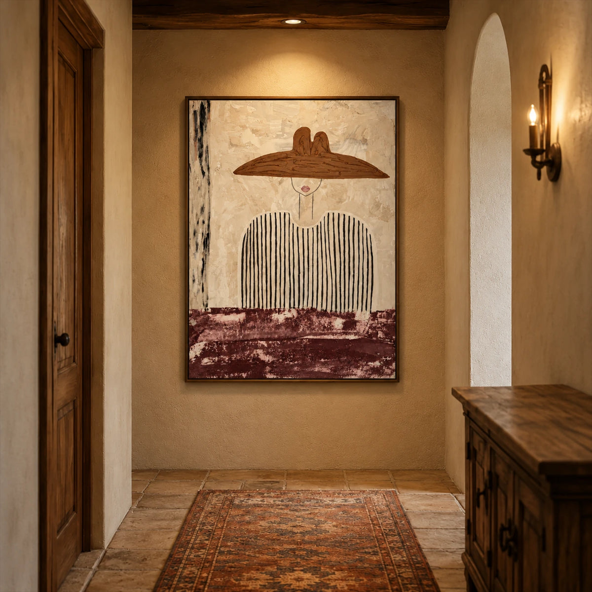 Umber Brim artwork displayed at the end of a warm-toned hallway.