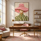 Blush Brim artwork displayed above a wooden desk with a pink chair.