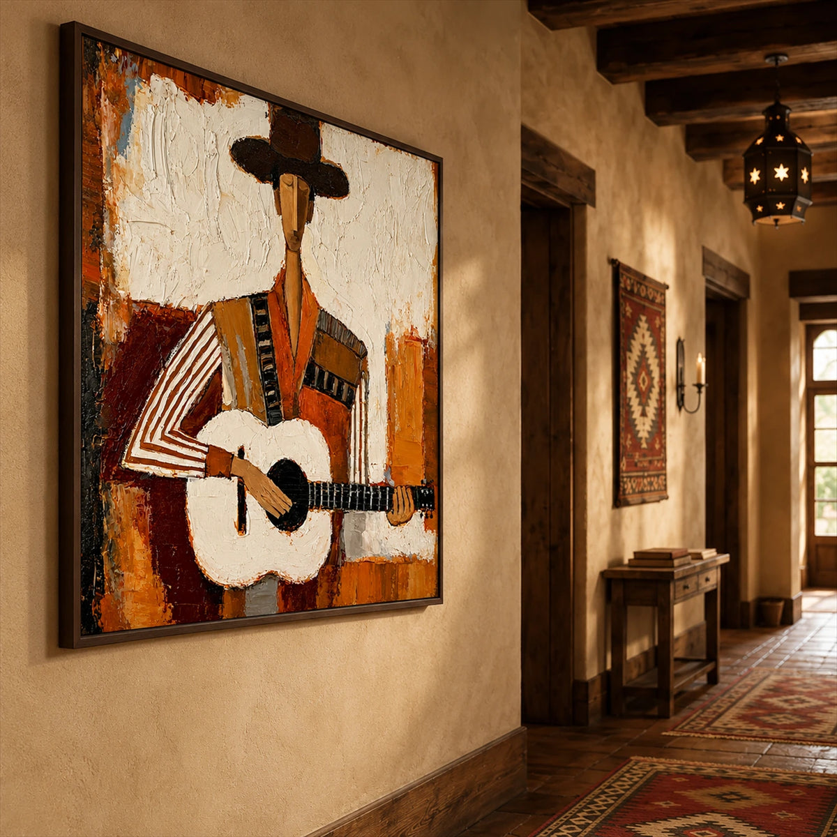 Mesa Ballad artwork displayed along a warm-toned hallway.