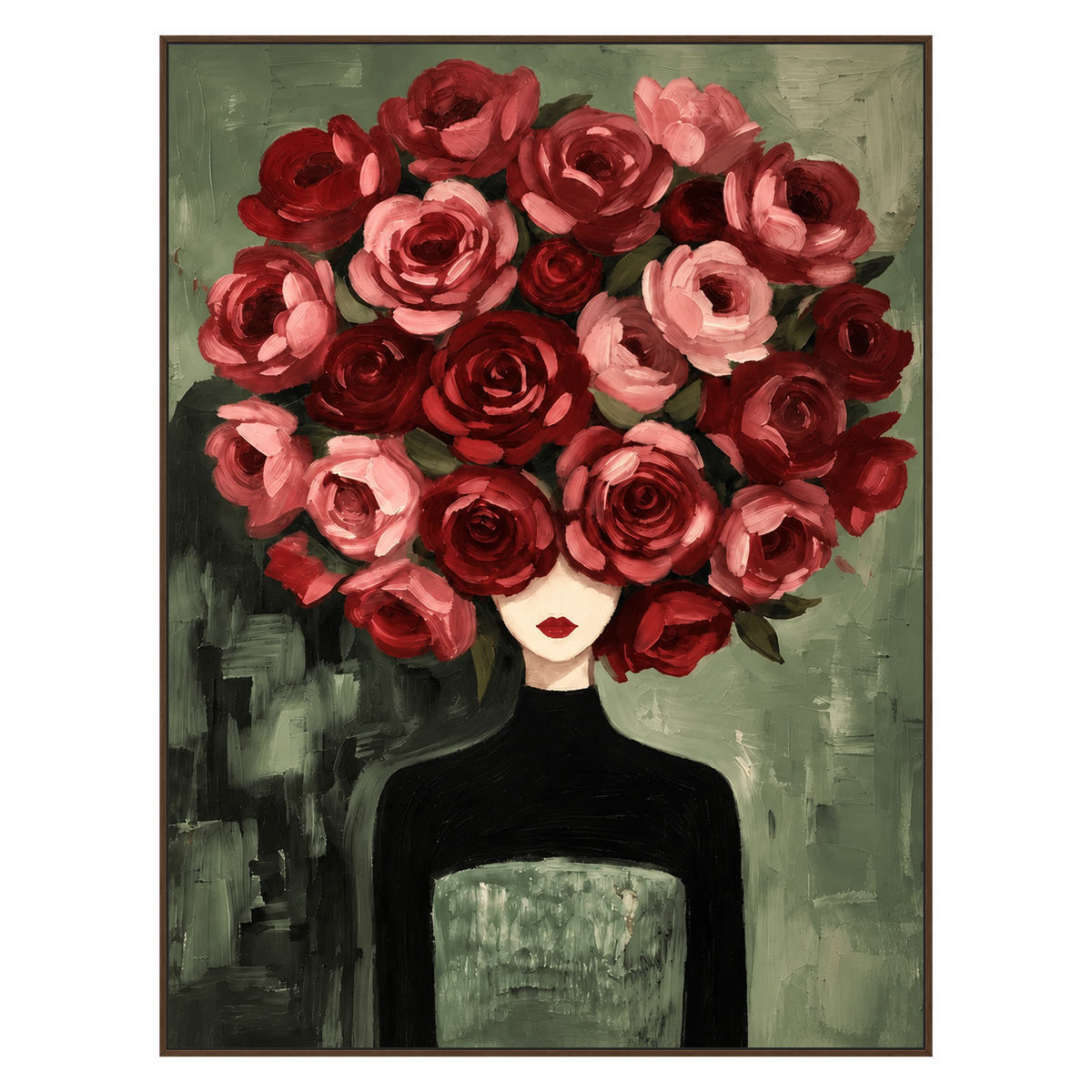 Rose Sovereign artwork in a dark brown wood frame on a transparent background.