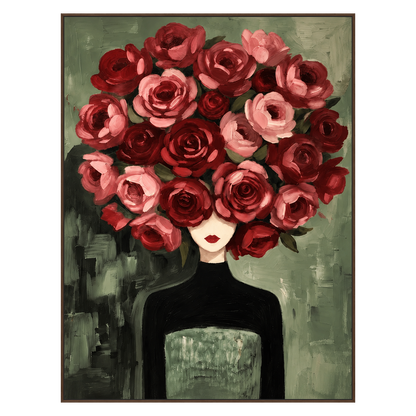 Rose Sovereign artwork in a dark brown wood frame on a transparent background.