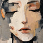 Quiet Facets full artwork. Closed eyes and softly parted lips emerge through fractured planes of ivory, charcoal, and warm peach.