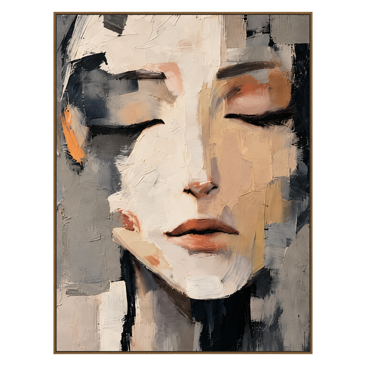 Quiet Facets artwork in a natural wood frame on a transparent background.