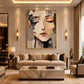 Quiet Facets artwork displayed above a cream sofa.