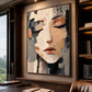 Quiet Facets artwork displayed beside a leather chair in a study.