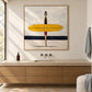 Gull Gathering artwork displayed above a wooden bathroom vanity.