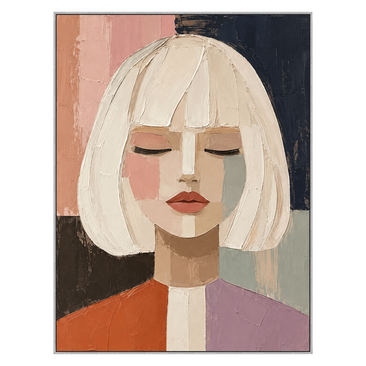 Pastel Stillness artwork in a silver frame on a transparent background.