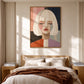 Pastel Stillness artwork displayed above a bed with brown bedding.