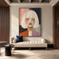 Pastel Stillness artwork displayed above a cream upholstered bench.