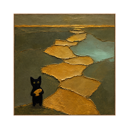 Golden Wanderer artwork in a natural wood frame on a transparent background.
