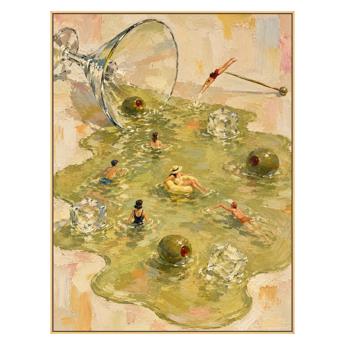 Martini Lagoon artwork in a gold frame on a transparent background.