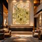 Martini Lagoon artwork displayed above an illuminated lobby console.