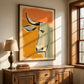 Terra Steer artwork displayed above a rustic wooden sideboard.