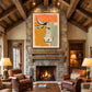 Terra Steer artwork displayed above a stone fireplace.