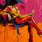 Neon Repose full artwork. A reclining woman in a teal cowboy hat holds a drink against vivid pink and orange fields.