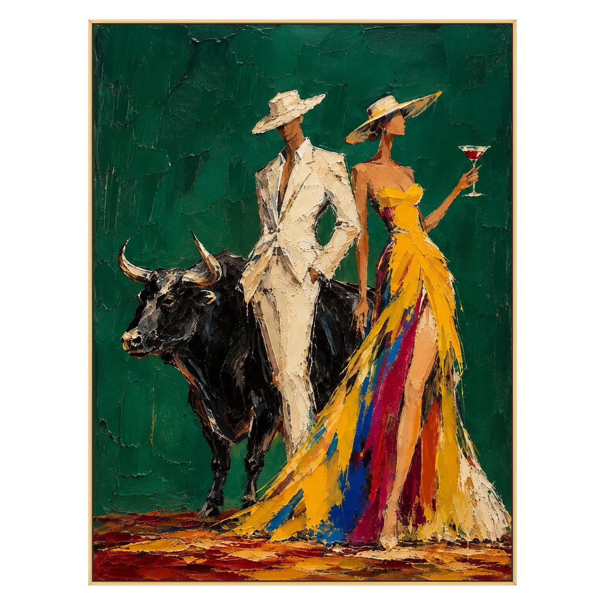 Emerald Soiree artwork in a gold frame on a transparent background.