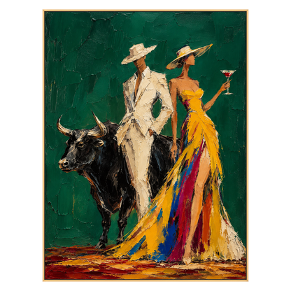 Emerald Soiree artwork in a gold frame on a transparent background.