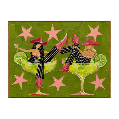 Lime Revelry artwork in a natural wood frame on a transparent background.