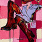 Checkered Cheers full artwork. A reclining cowgirl raises a cocktail against large pink, burgundy and cream checks.
