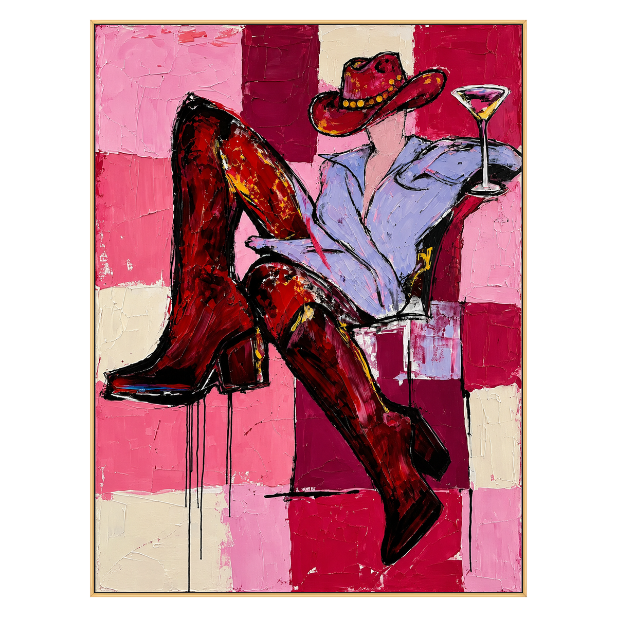 Checkered Cheers artwork in a gold frame on a transparent background.