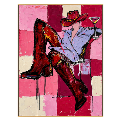 Checkered Cheers artwork in a gold frame on a transparent background.
