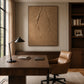 Earthen Fissure artwork displayed above a desk in a wood-paneled study.