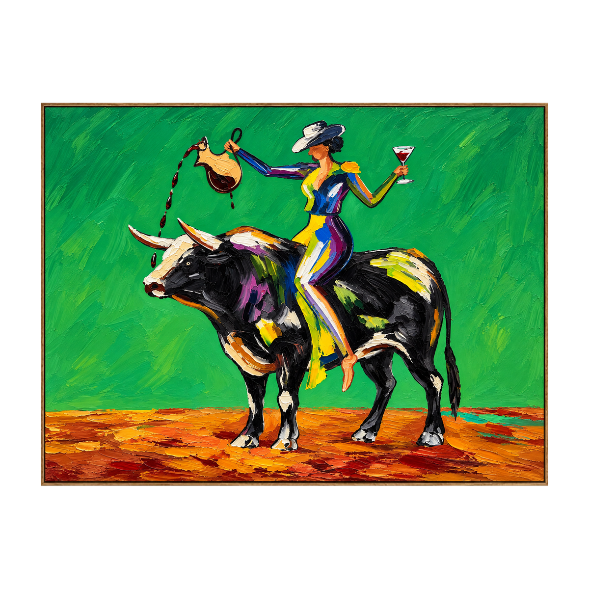Emerald Rodeo artwork in a natural wood frame on a transparent background.
