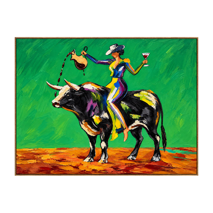 Emerald Rodeo artwork in a natural wood frame on a transparent background.