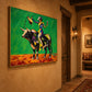 Emerald Rodeo artwork displayed in a warm terracotta hallway.