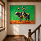 Emerald Rodeo artwork displayed on a sunlit stair landing.