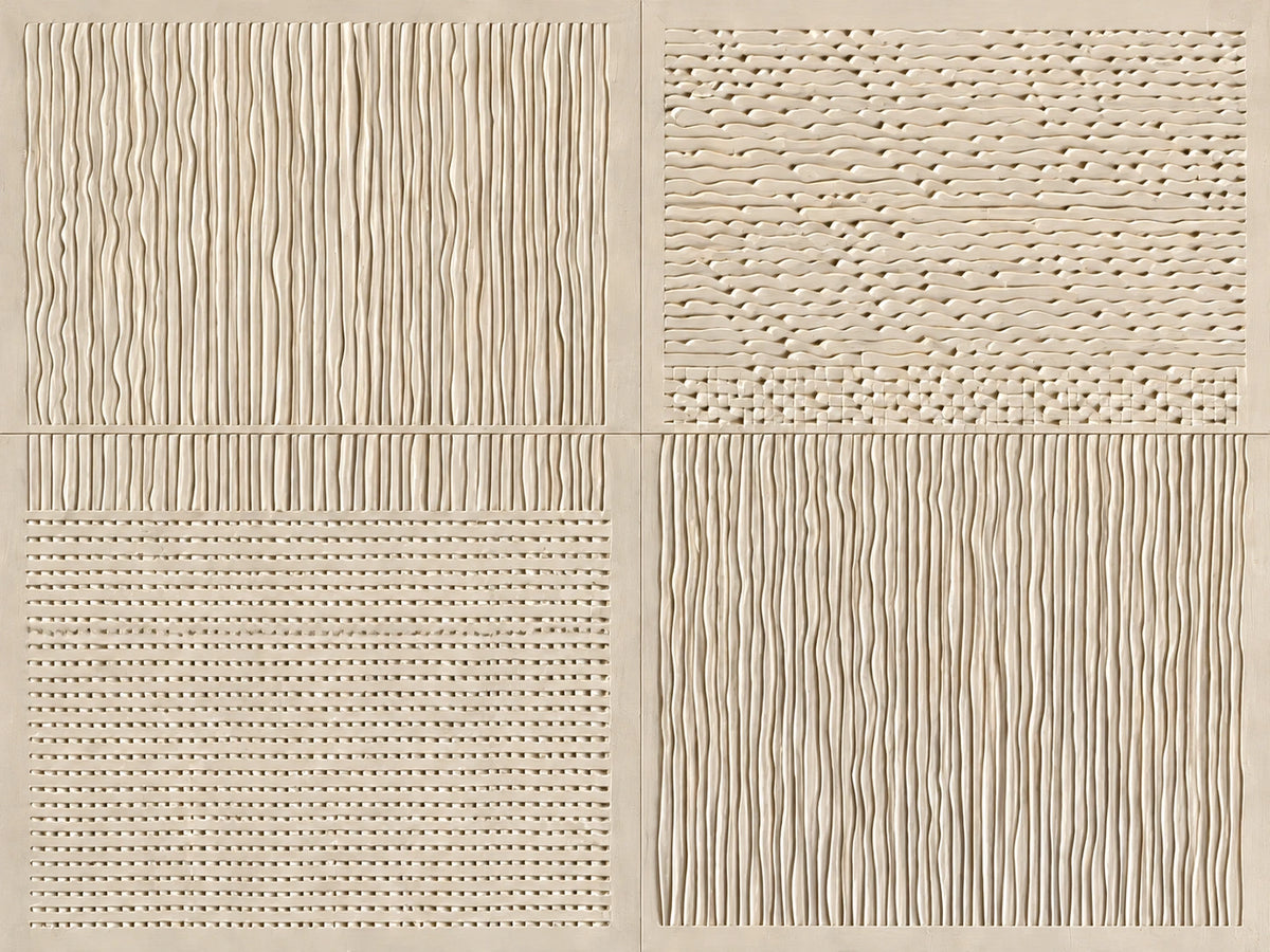 Ivory Quadrants full artwork. Four ivory sections alternate between fine vertical ridges and scattered impressions.