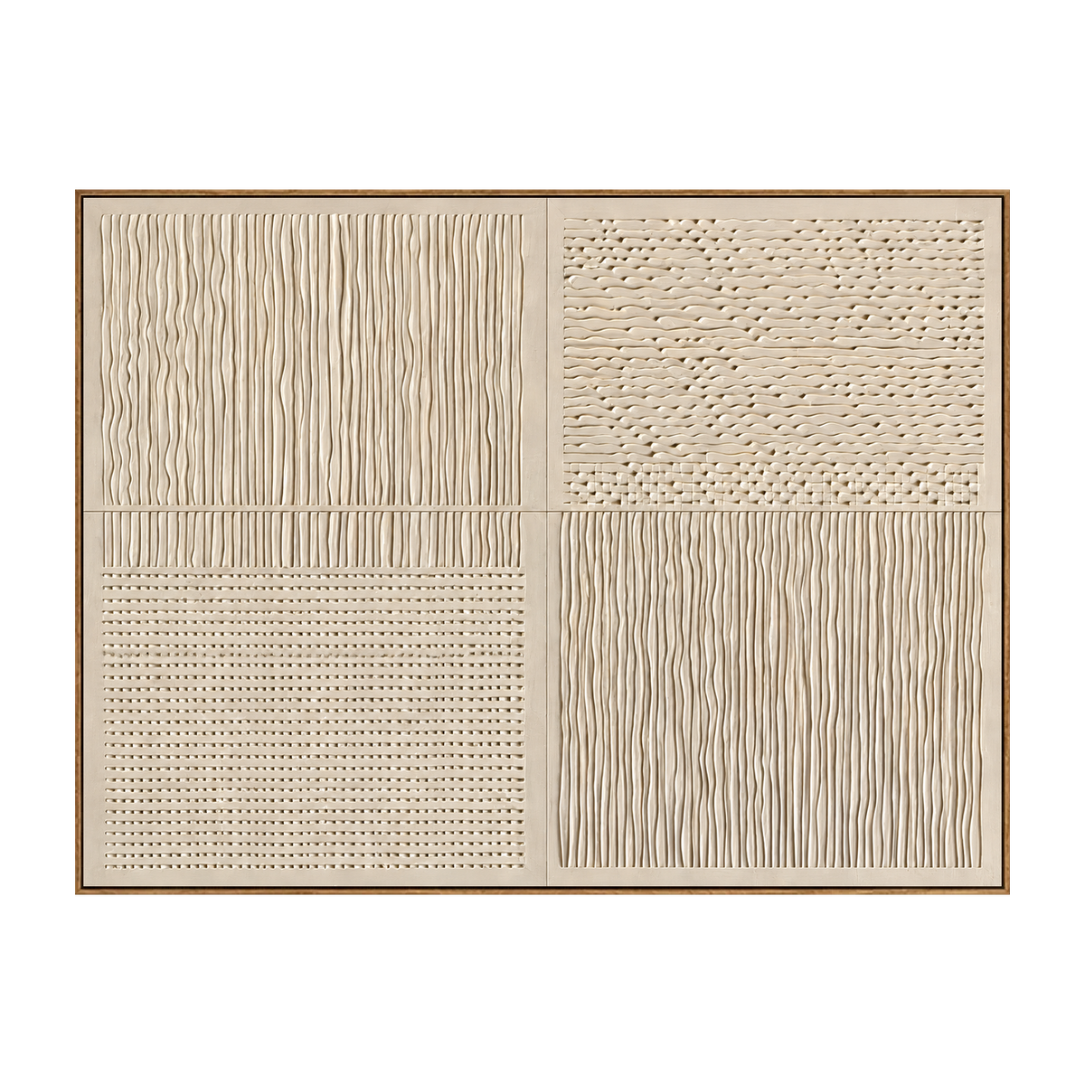 Ivory Quadrants artwork in a natural wood frame on a transparent background.