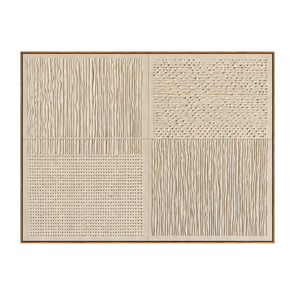 Ivory Quadrants artwork in a natural wood frame on a transparent background.
