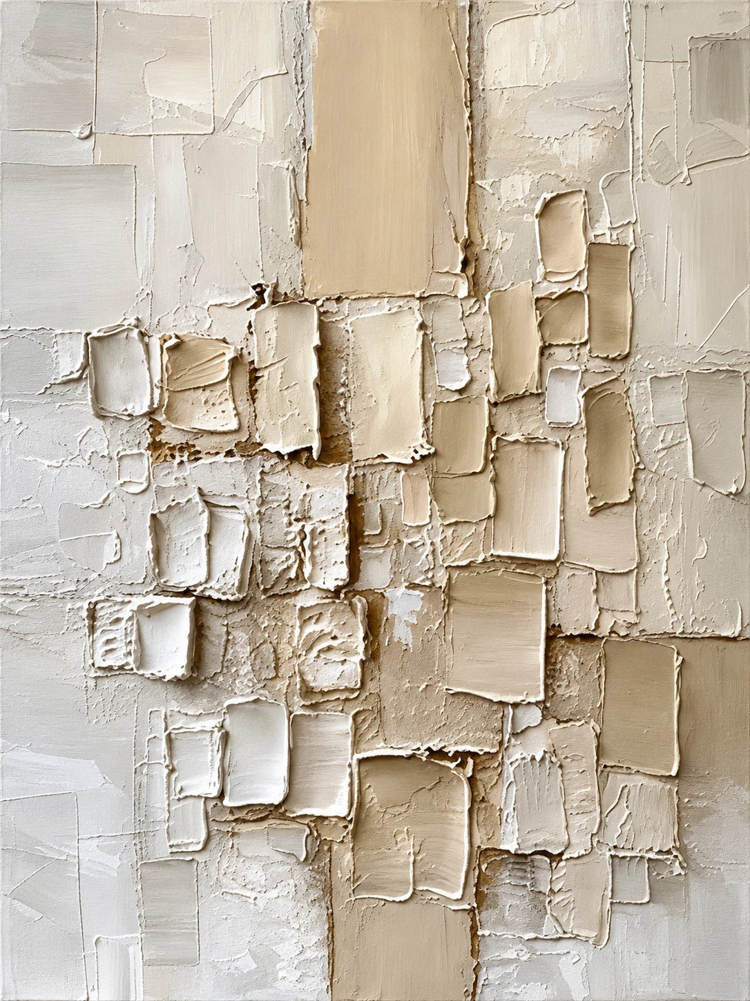 Ivory Strata full artwork. Layered ivory and sand-colored forms gather across a softly weathered surface.