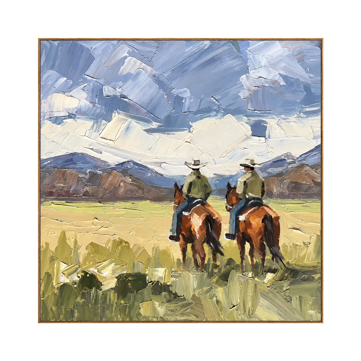 Prairie Companions artwork in a natural wood frame on a transparent background.