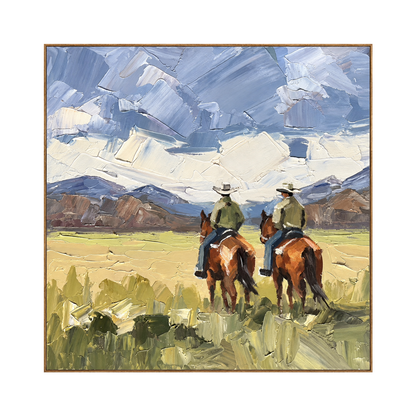 Prairie Companions artwork in a natural wood frame on a transparent background.