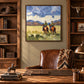 Prairie Companions artwork displayed behind a desk in a rustic study.