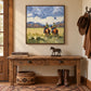 Prairie Companions artwork displayed above a wooden entryway console.
