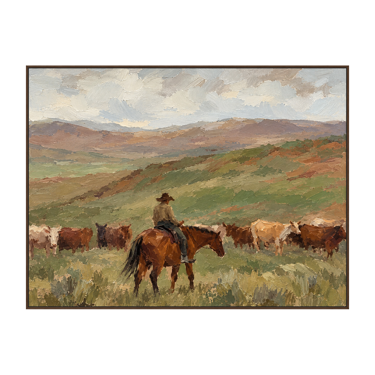 Pasture Watch artwork in a dark wood frame on a transparent background.