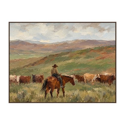 Pasture Watch artwork in a dark wood frame on a transparent background.